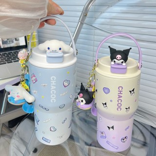 แก้วน้ำเก็บอุณหภูมิ Sanrio น่ารัก ขนาดใหญ่ 600ML/900ML แก้วน้ำเย็น-ร้อน DIY พร้อมหูหิ้ว