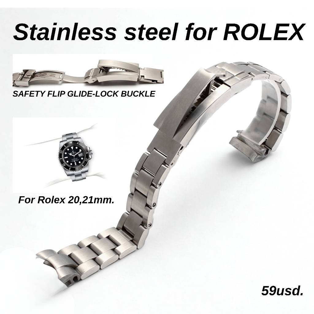 สายตัวTOPสําหรับ Seiko MOD Rolex Submarine Daytona 20,21mm.BUCKLEแบบ SAFETY FLIP GLIDE-LOCK For ROL…