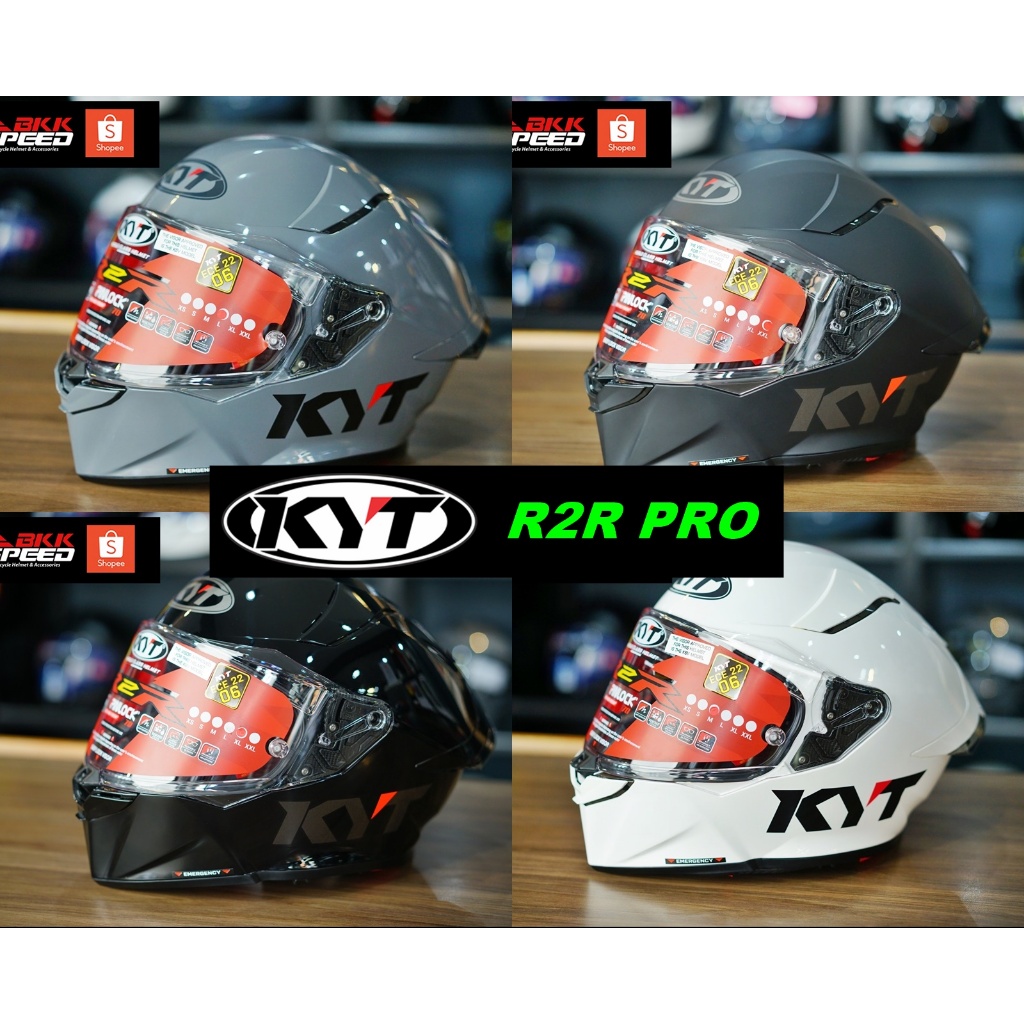 หมวกกันน็อค KYT รุ่น R2R PRO Solid Plain สีล้วน มาพร้อมแว่นกันแดด 2 ...