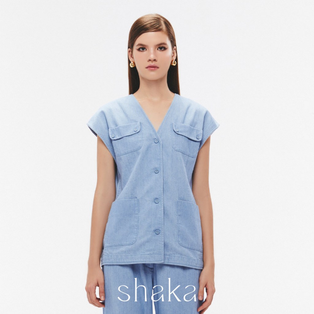 Shaka SS25 Denim Vest เสื้อกั๊กผู้หญิง ผ้าเดนิมญี่ปุ่น (BLUE) VS-8250309
