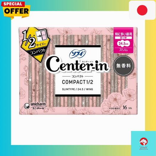 Sofy Center-In Compact 1/2 Unscented Slim Sanitary Pads with Wings,Day ...