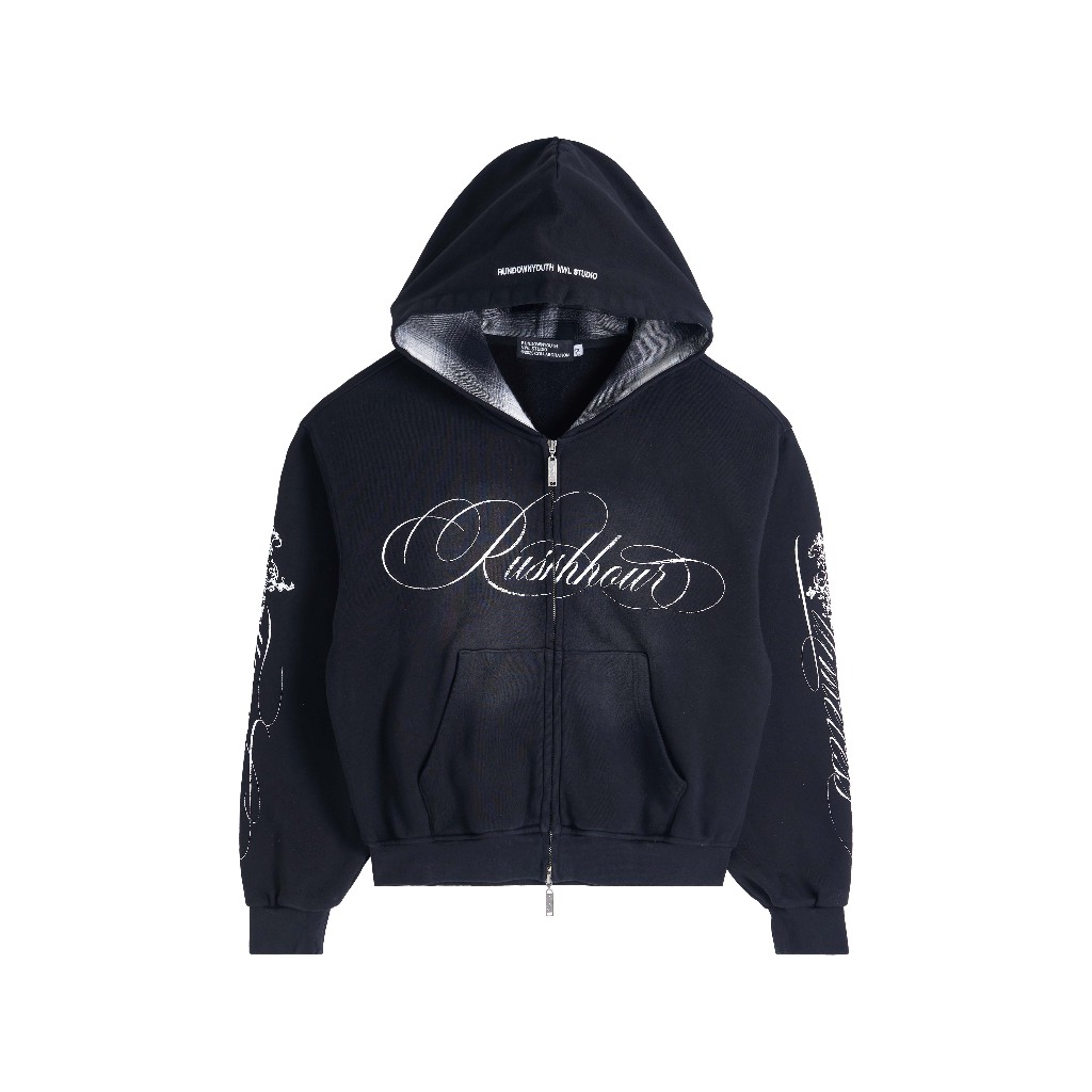 Hoodie Zip Fade Plaid Hood Black / เสื้อฮูดดี้