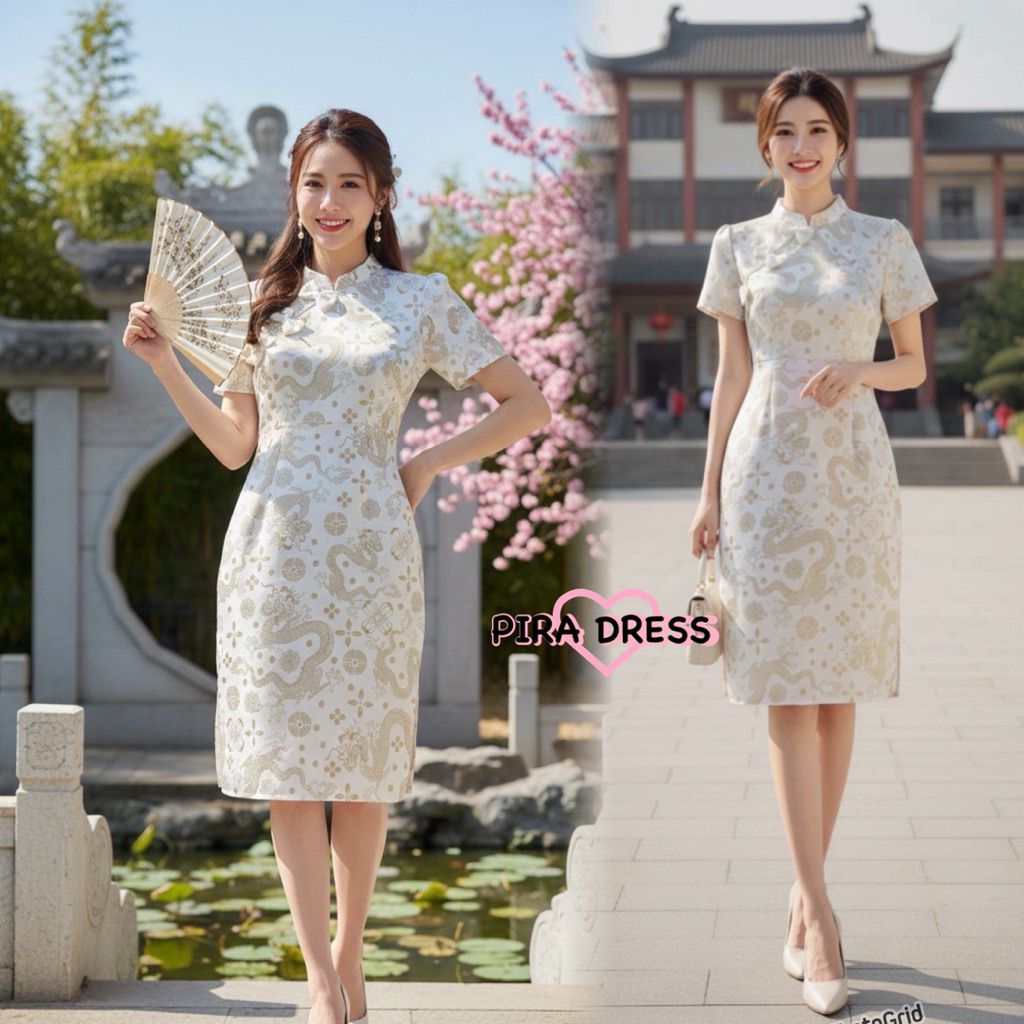 เดรสขาวตรุษจีน PIRA DRESS ผ้าฝ้ายอัดกาว พรางพุง สวยหรู รับทรัพย์ เทรนด์ 2025