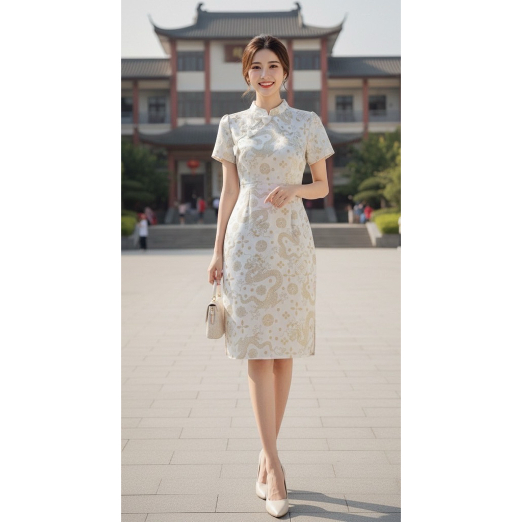 เดรสขาวตรุษจีน PIRA DRESS ผ้าฝ้ายอัดกาว พรางพุง สวยหรู รับทรัพย์ เทรนด์ 2025 มุมมองที่ 3