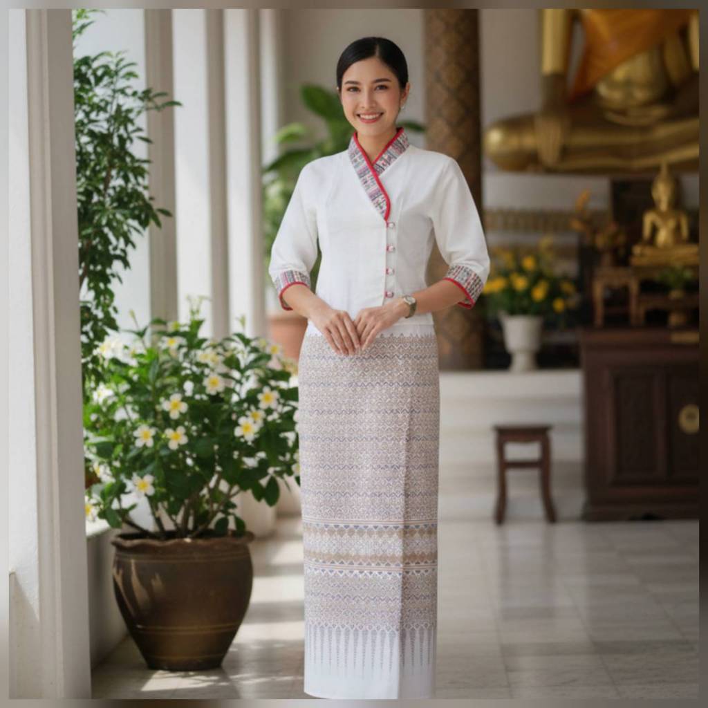ชุดเจ้านางล้านนาผ้าฝ้ายแท้ ทรงสุภาพ ใส่สบายไม่ร้อน ไซส์ถึง6XL มุมมองที่ 6