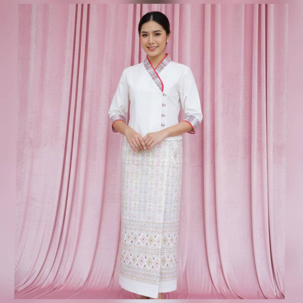ชุดเจ้านางล้านนาผ้าฝ้ายแท้ ทรงสุภาพ ใส่สบายไม่ร้อน ไซส์ถึง6XL มุมมองที่ 4