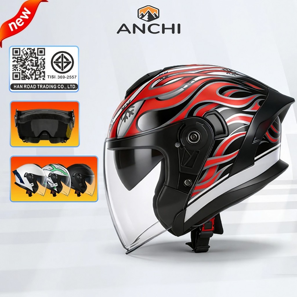 ANCHI หมวกกันน็อค เลนส์คู่ 2 ชั้น เปลือก ABS แข็งแรง กันแดด กันลม ซับใน ...