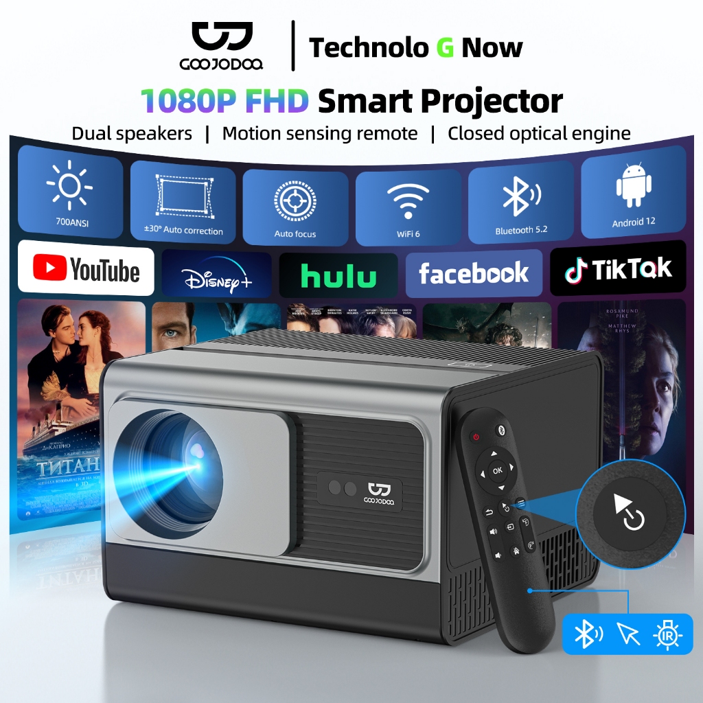 GOOJODOQ โปรเจ็กเตอร์ 1080P FHD 700Ansi Android 12 Wifi 2.4+5G ...