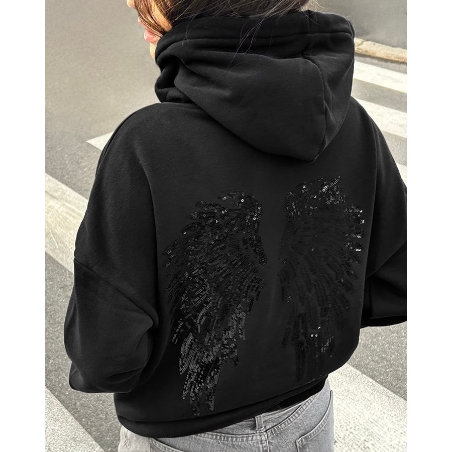 พร้อมส่ง) Subdued Wings Sequin Hoodie เสื้อฮู้ด เสื้อแขนยาว เสื้อ