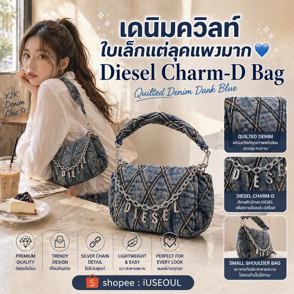 未使用級✨DIESEL CHARM-D ショルダーM キルティングデニム Y2K 中古 