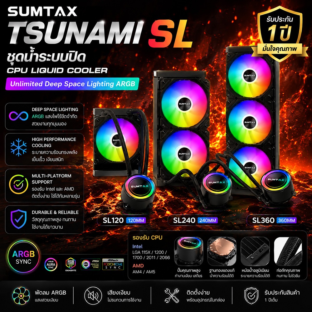 SUMTAX ชุดน้ำระบบปิด Tsunami SL120 240 360Unlimited Deep Space Lighting ...