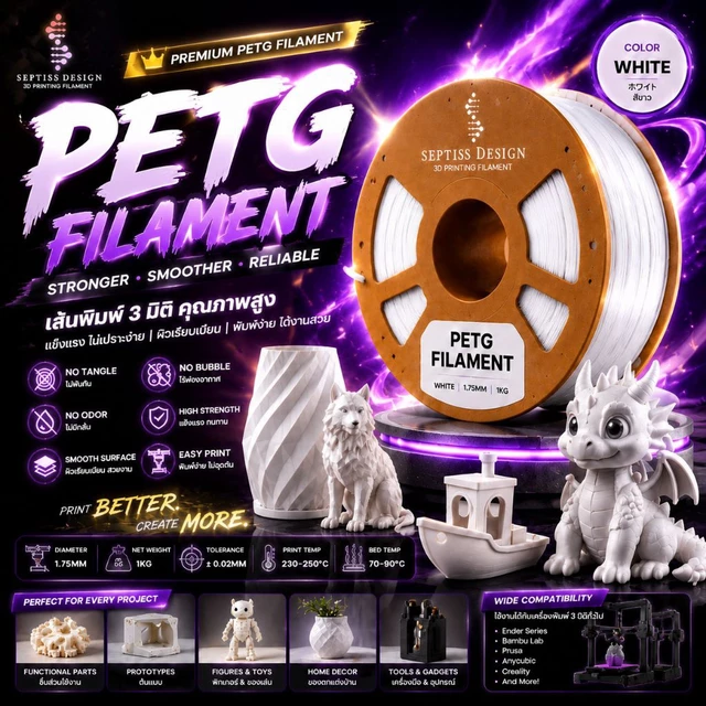 PETG Filament 3D Printer 1.75 mm สต็อกไทย {{สูตรใหม่}}