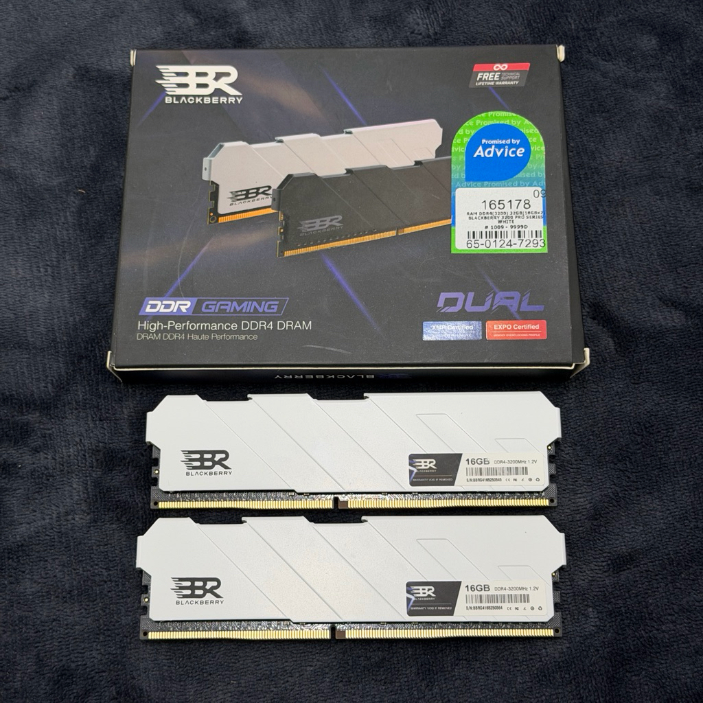 32GB(16GBx2) DDR4 3200Mhz BLACKBERRY PRO SERIES WHITE (แรมพีซี) Memory RAM (หน่วยความจำ) แรม มือสอง