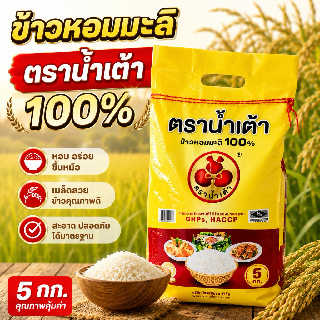 ข้าวหอมมะลิ 100% ตราน้ำเต้า ขนาด 5 กก. หอม นุ่ม อร่อย
