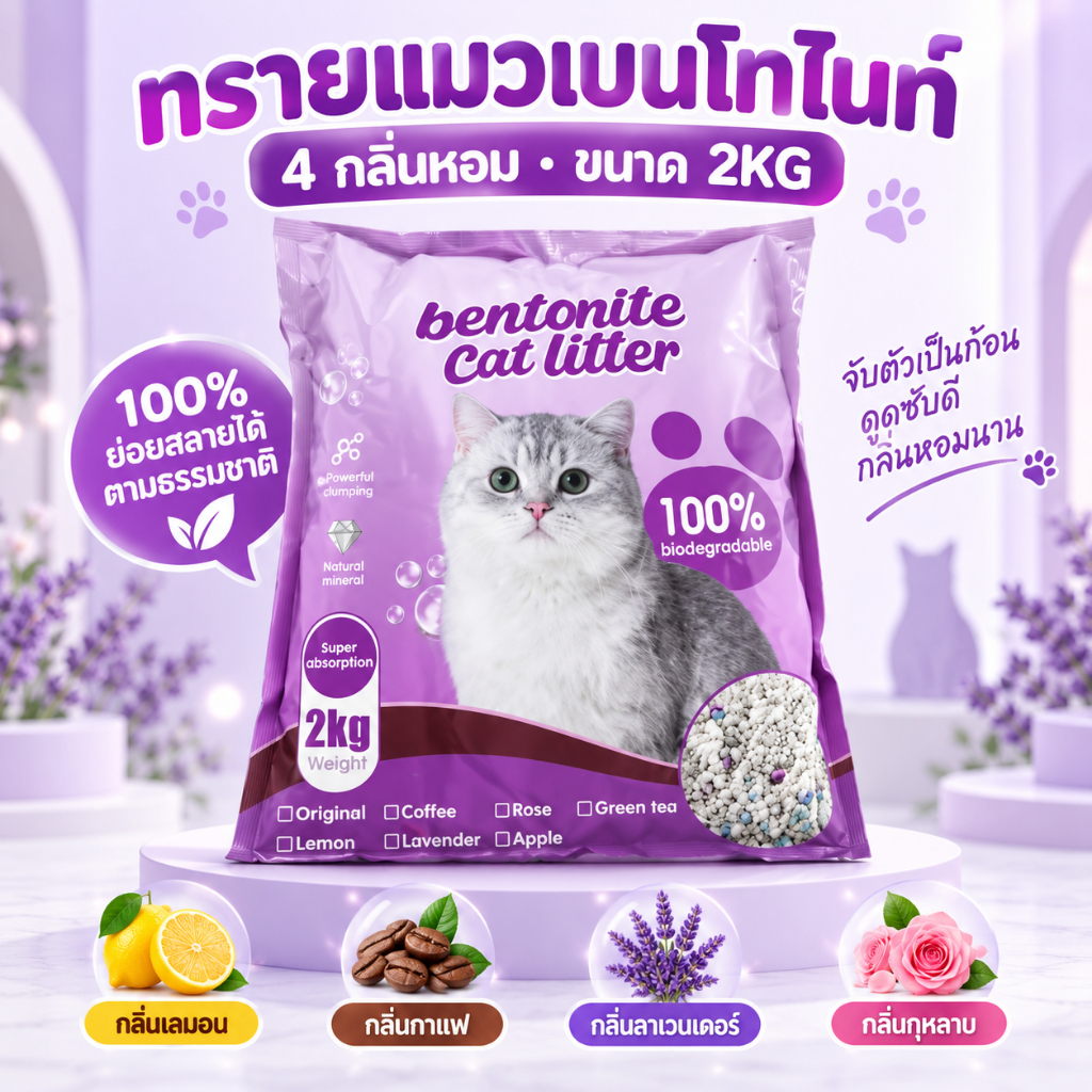 ทรายแมวเบนโทไนท์ ถุงละ 8L ดูดซับกลิ่นดีเยี่ยม