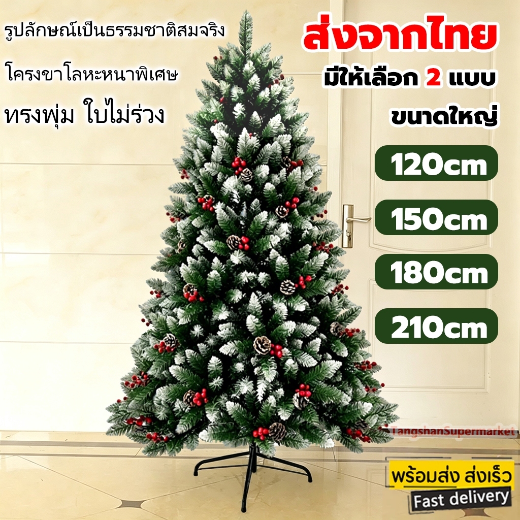 🎄รุ่นพิเศษ ต้นคริสต์มาส มีลูกสนลูกบอลสีแดง ทรงพุ่มใบไม่ร่วง ต้นไม้ปลอมคุณภาพสูงสุดPVC 120,150,180,210 cm christmas tree