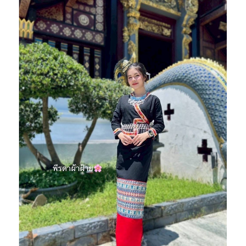 ชุดพื้นเมืองประยุกต์ เสื้อ+ผ้าซิ่นลายไทยสวย ใส่เที่ยวไปวัดทำงาน ไซส์ S-XL
