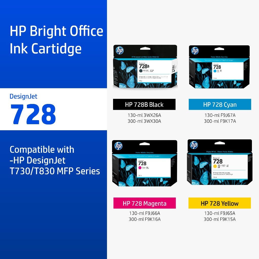 ส่งด่วน ] HP 728 / 728B Black/Tri-Color (ตลับหมึกสี/สีดำ