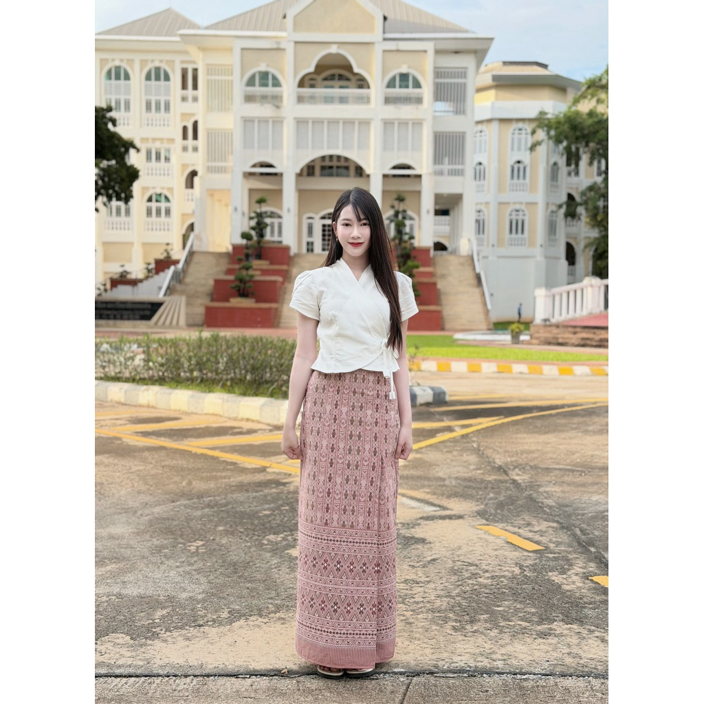 TANTANOD ชุดเซตเสื้อไขว้แขนตุ๊กตา ผูกข้าง กระโปรงผ้าถุงลายพญานาค สีดำ ไซส์ SM-LXL ราคา 378.- มุมมองที่ 6