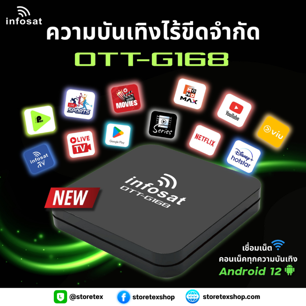 Android 12 TV Box Infosat G168 กล่องทีวีอินเตอร์เน็ต (Infosat TV