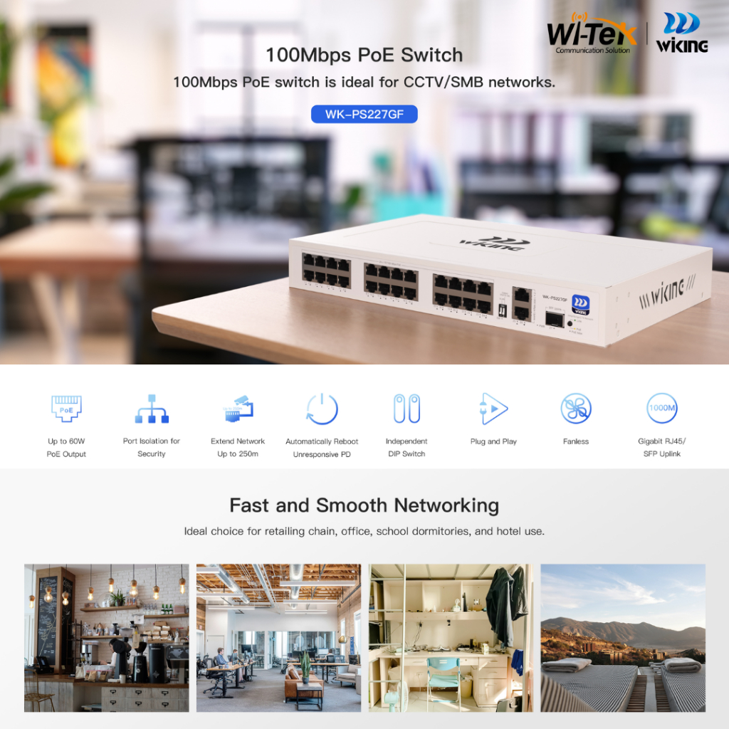 [ส่งด่วน] Witek (WIKING) PoE Switch 4/8 Port สวิตช์กล้องวงจรปิด 250m ...