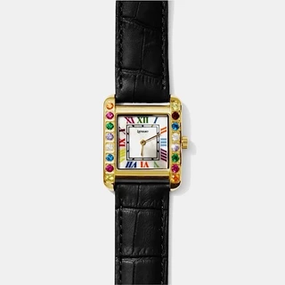 LAPHONT GEM WATCH LARGE GOLD CASE MOP MULTICOLOUR NUMBER DIAL
