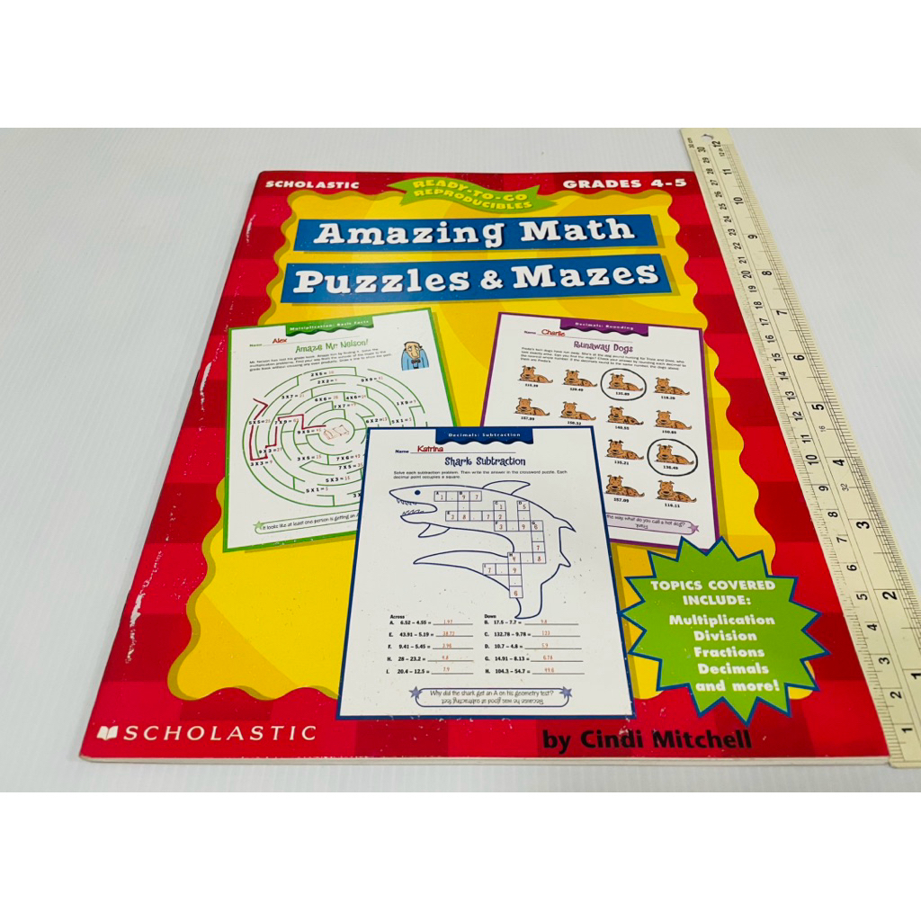 ตำหนิปก ด้านในสภาพดี แบบฝึกหัดสำหรับเด็ก Amazing Math Puzzles &amp; Mazes Grade 4-5 มีเฉลย 60 บาท ...