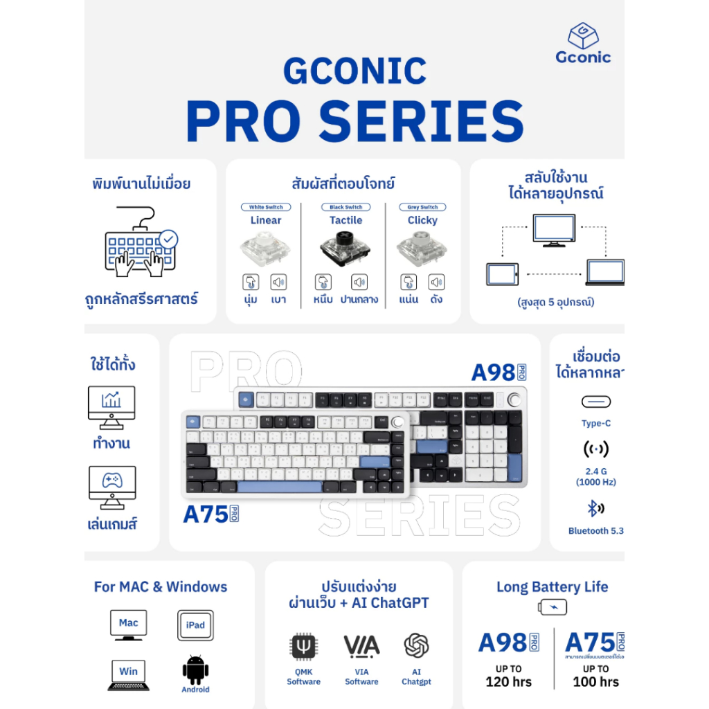 คีย์บอร์ด Gconic A75 Pro Ultra Slim Mechanical Keyboard by UTECH ...