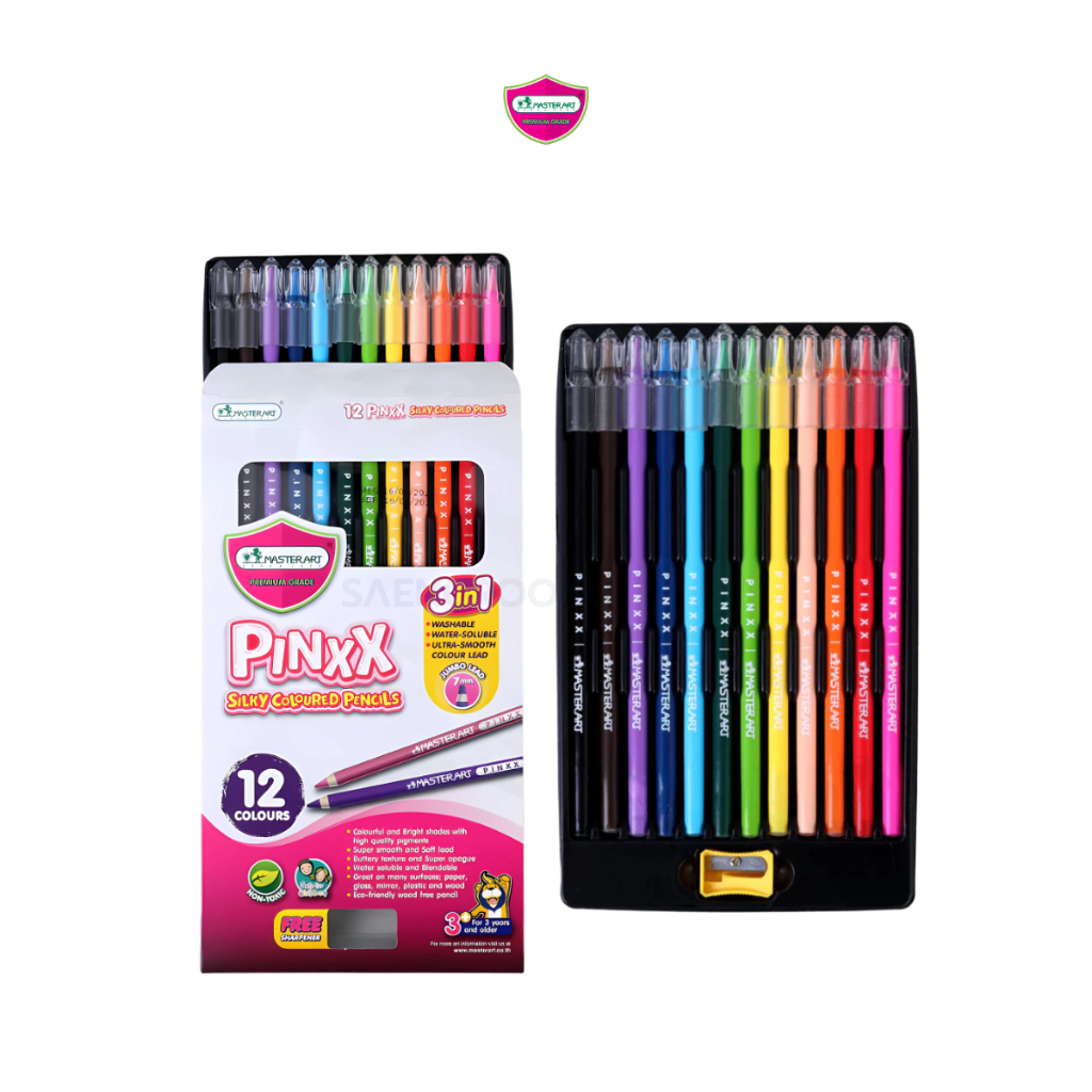 ดินสอสี 12สี รุ่น Pinxx สีสด นุ่มลื่น ระบายน้ำ ล้างออกง่าย ไส้จัมโบ้ 7 ...