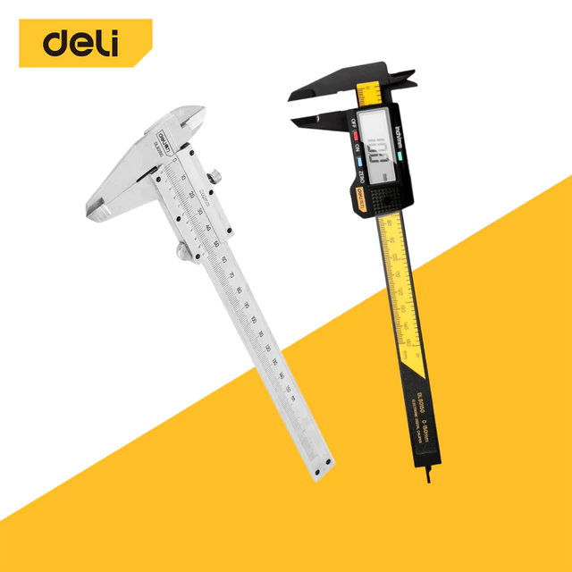 Deli เวอร์เนียร์ ตัวเครื่องสแตนเลส ตัวเครื่องโลหะ พร้อมถ่าน เวอเนีย เวอเนียร์ Vernier caliper