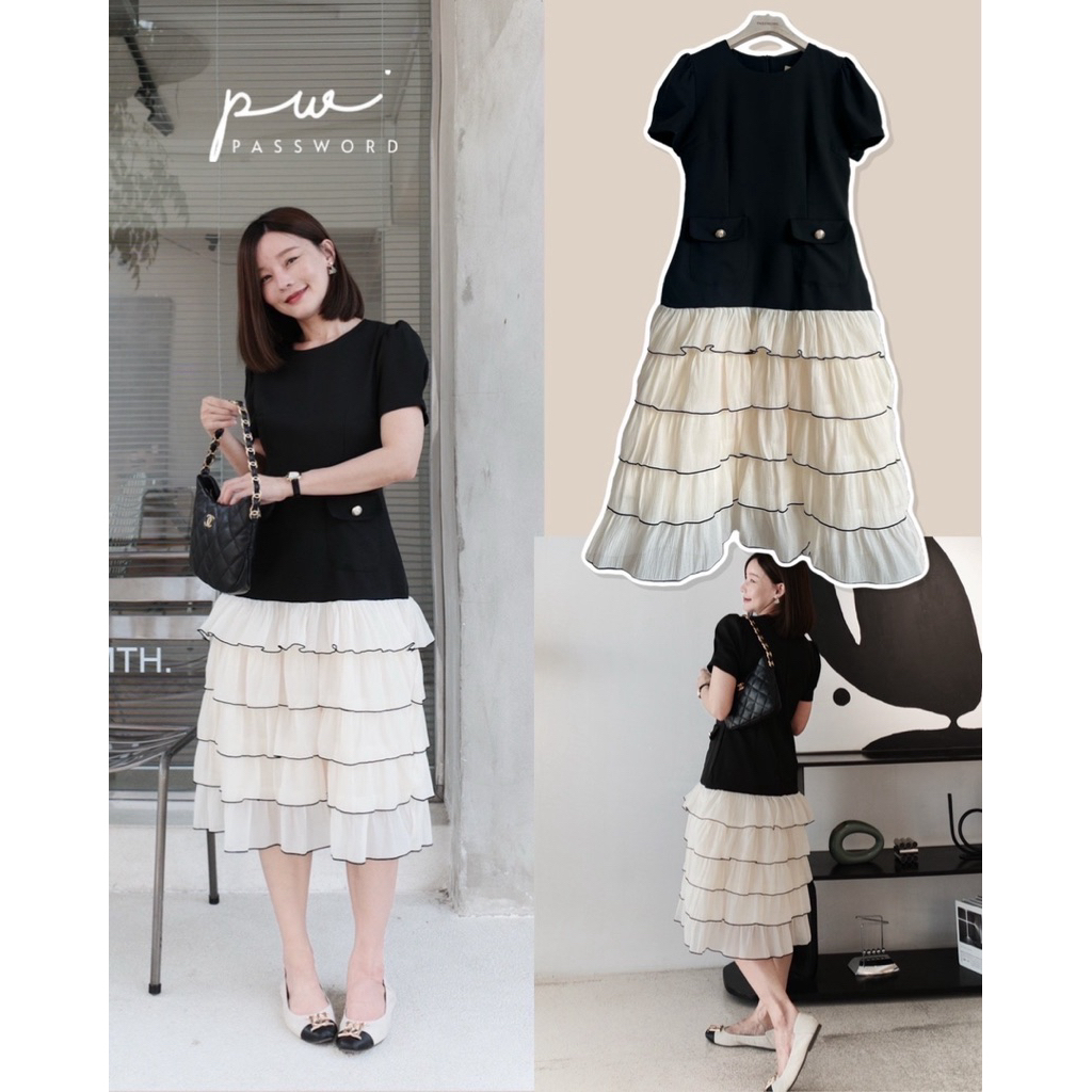 🌈🌿🌸🌺🌼🖤🧡🇰🇷 Cotton Patch Frill Tier Maxi Dress | Shopee Thailand