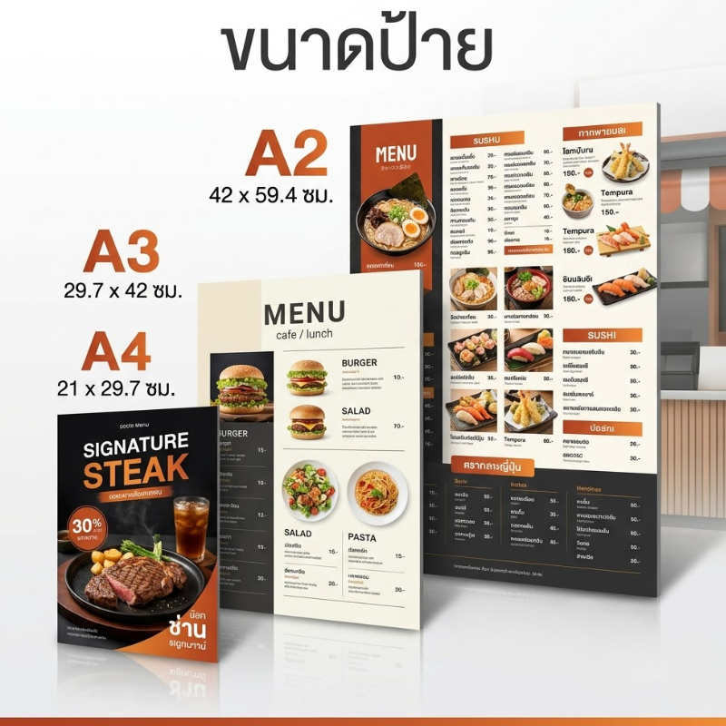OAS Printed Menu Board - ป้ายเมนูพลาสวูด ฟิวเจอร์บอร์ด A4 A3 A2 พิมพ์ ...