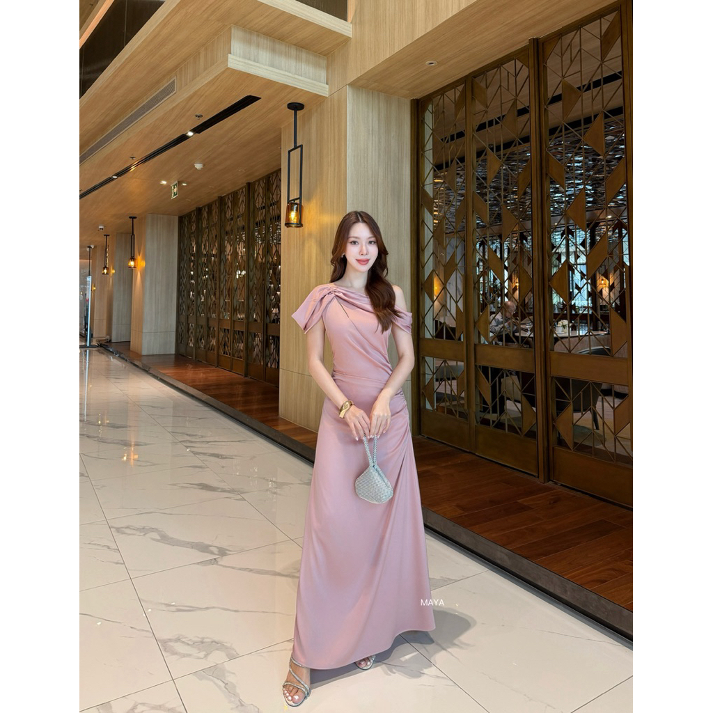 ชุดเพื่อนเจ้าสาวผ้าซาตินโคเรีย พรางแขนสวย ใส่สบาย ไซส์ S-2XL MAYA G152 มุมมองที่ 3