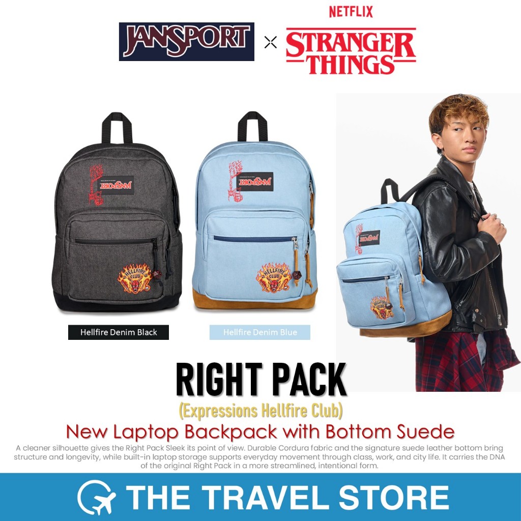 hellfire jansport backpack Stranger Things Club Black | Red Padded Straps & Mesh Pockets | Zip-Up School Bag with Graphic Print | Adults Daily Rucksack | TV Series Merch JanSport X STRANGER THINGS Collaboration