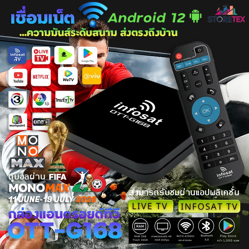 Android 12 TV Box Infosat G168 กล่องทีวีอินเตอร์เน็ต (Infosat TV