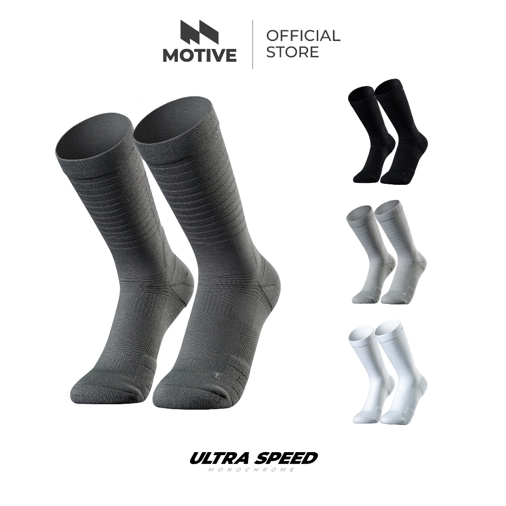 MOTIVE SOCK ถุงเท้าวิ่ง รุ่น ULTRA SPEED – Monochrome – ระดับหน้าแข้ง ถุงเท้ากีฬา ถุงเท้าวิ่ง