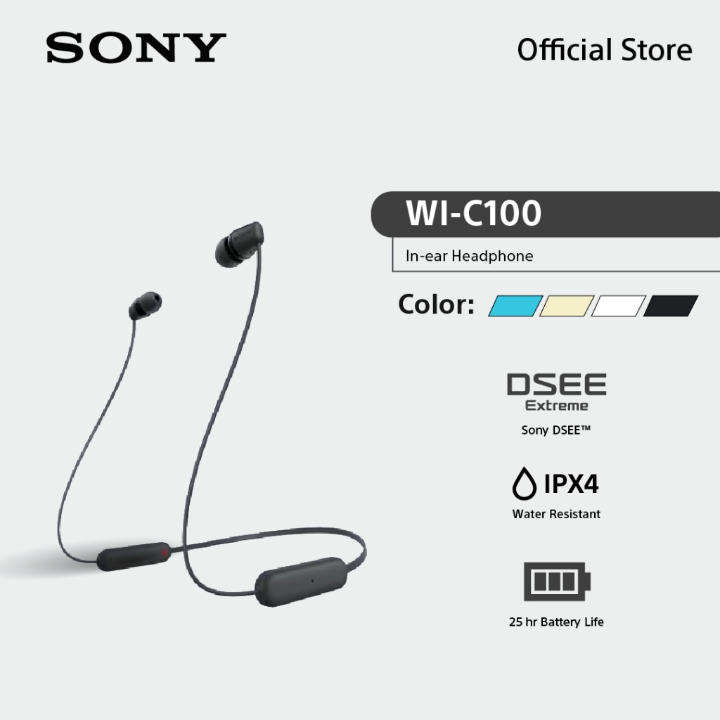 Sony หูฟัง In Ear รุ่น WI-C100 | Wireless Headphones | Bluetooth® 5.0 | IPX4 | Easy hands-free calling