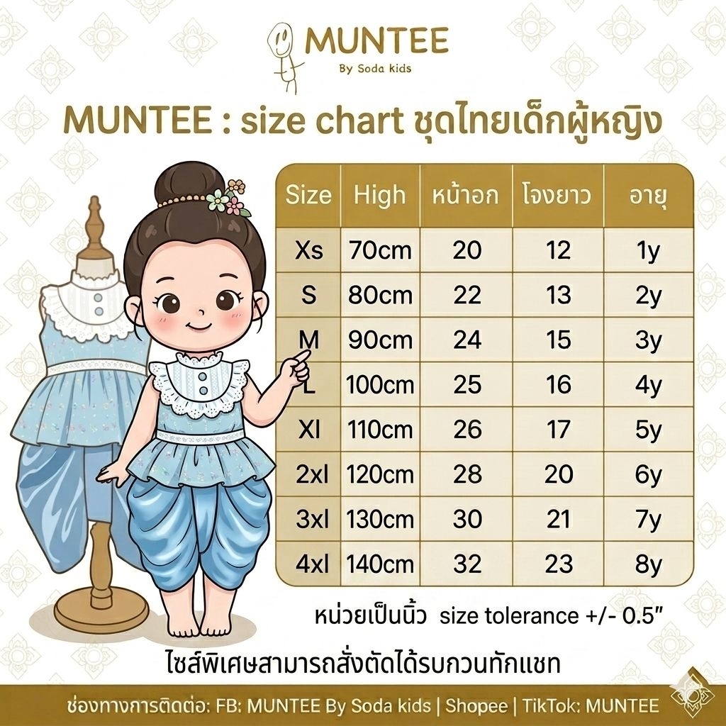 ชุดไทยเด็กผู้หญิง ใส่สบายไม่คัน งานตัดเย็บเนี๊ยบ ส่งไวทันลอยกระทง-สงกรานต์ มุมมองที่ 3