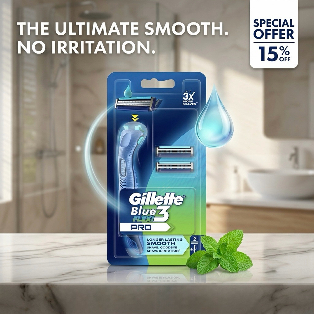 Gillette Blue 3 Flexi Pro มีดโกนหนวด ยิลเลตต์ บลู3 เฟล็กซี โปร(ชุดด้าม ...