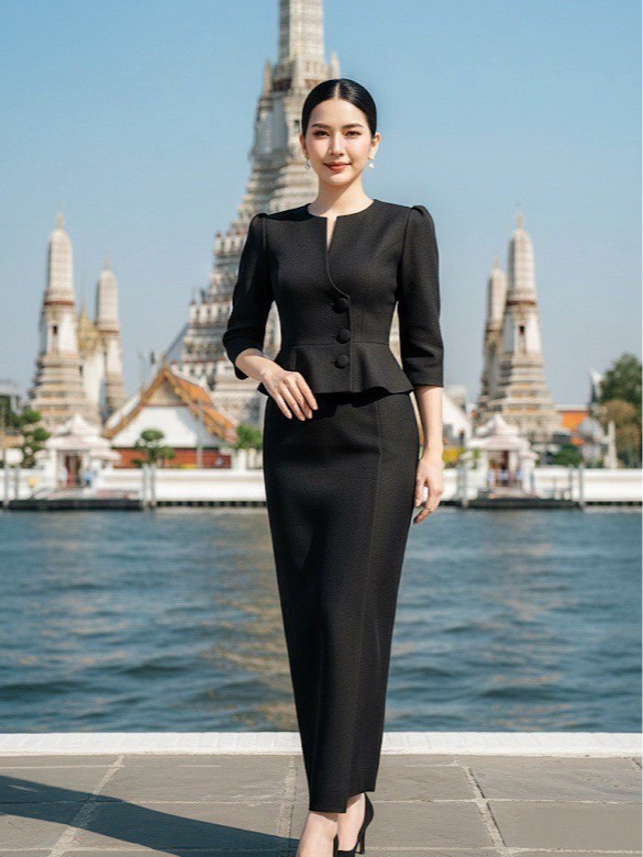 เซตลินดา เสื้อผ้าไหมยกลาย กระดุมปาด ระบายชาย ไซส์ S-5XL ใส่สวยทุกไซส์ พรางพุง มุมมองที่ 3