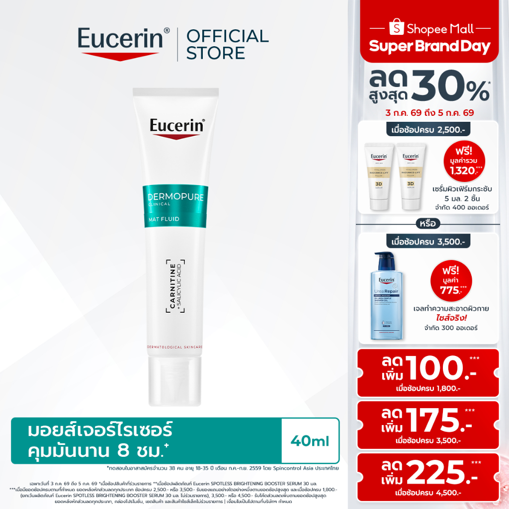 Eucerin DERMOPURE CLINICAL MAT FLUID 40ML  (สิว, ผิวมัน, ลดสิว, จัดการสิว, ลดรอยดำสิว, ปัญหาสิว)