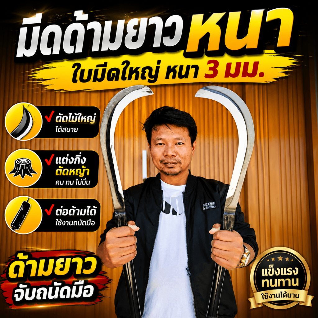 A.DIN มีดเคียวทำสวน แมงกานิสแท้100% มีดทำสวน มีดเหล็กแมงกานีส เคียว เหล็กแมงกานีส