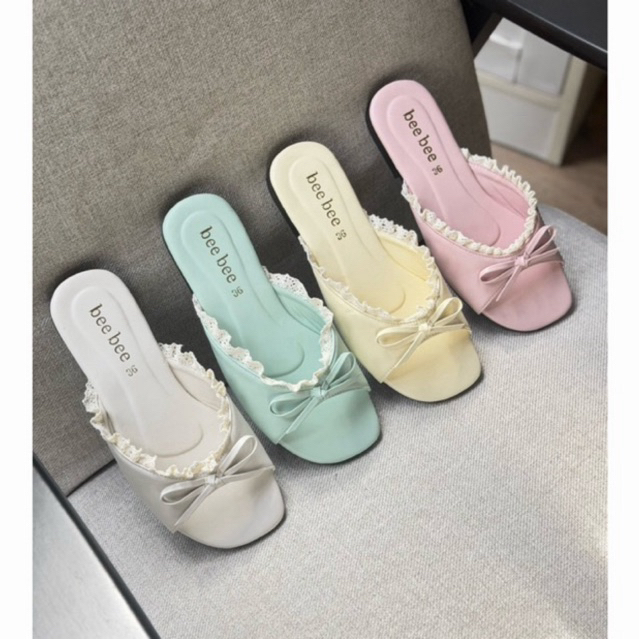 รองเท้าแตะสีพาสเทล แต่งระบายลูกไม้ ใส่สบาย ไซส์36-43