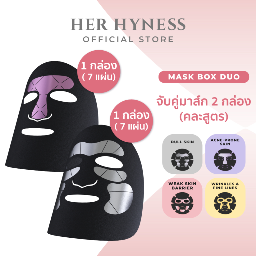 [2 กล่องเลือกสูตร] ไฮเปอร์มาส์ก สูตรผิวโกลว์ หน้าเด็ก ลดสิว ผิวแข็งแรง HER HYNESS HYPER YOUTH TARGETED BLACK MASK BOX