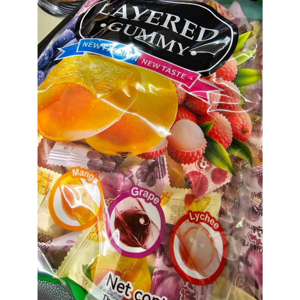 เยลลี่แกะเปลือก รสผลไม้ แบรนด์ LAYERED GUMMY ขนาด 500 กรัม และ 1 กก. ...