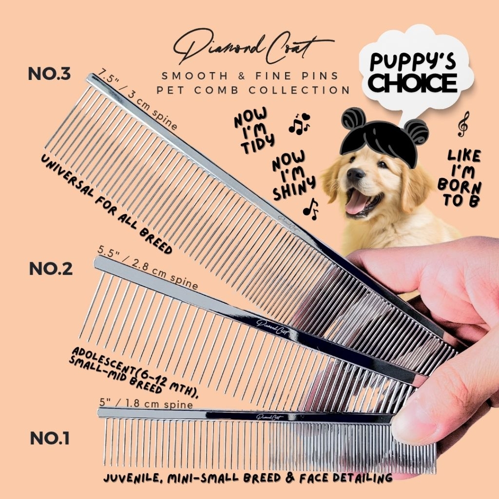Diamond Coat Smooth & Fine Pet Comb 5-inch Option