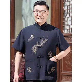 โปรโมชั่น Flash Sale : เสื้อคอจีนชายแขนยาวปักมังกร1ตัวสีแดงLONG