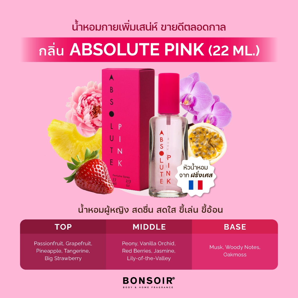 [ส่งตรงจากแบรนด์] น้ำหอม บองซัวร์ BONSOIR ABSOLUTE PINK Perfume แอ็ปโซล ...