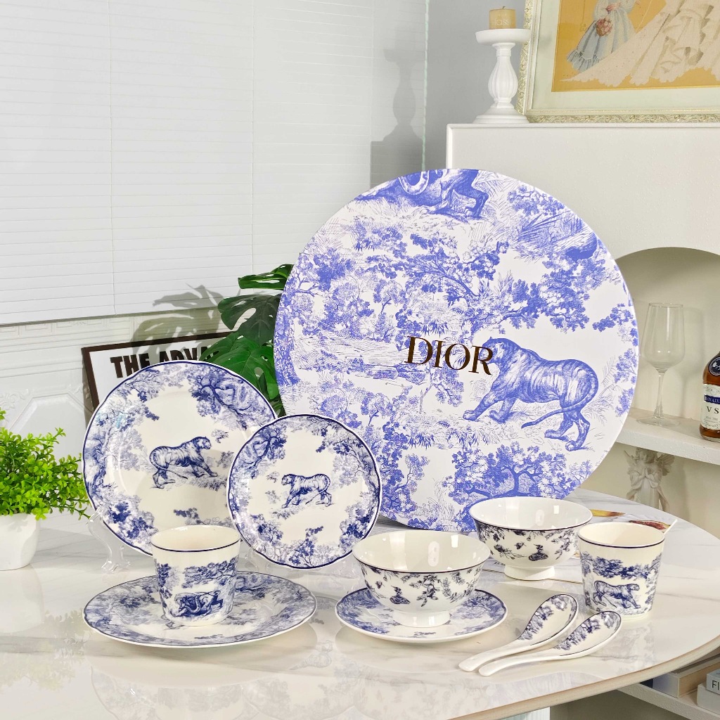 Dior Blue Tiger 10 piece cutlery set, high-end bone china plate, rice ...