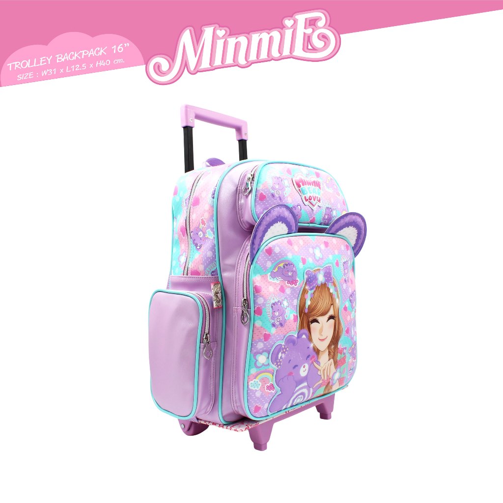 Minmie กระเป๋าล้อลากแบบถอดล้อได้ กระเป๋าเป้ เด็กผู้หญิง 16 นิ้ว ลายเจ้า ...